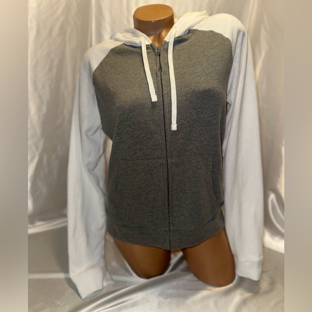 Victoria’s Secret PINK full zip hoodie gray & white large NWT